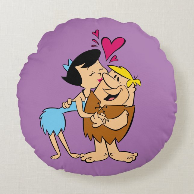 Flintstones | Betty Kissing Barney Rund Kudde (Framsidan)