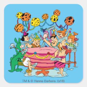 Flintstones   FÖDELSEDAGSFEST Fyrkantigt Klistermärke
