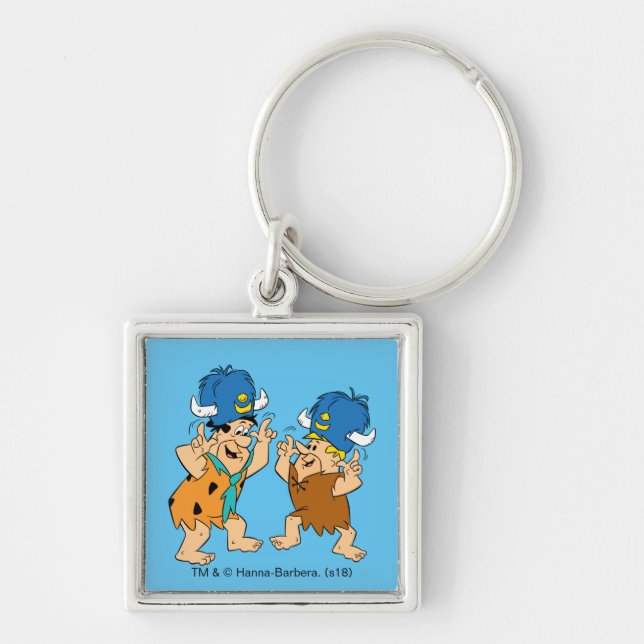 Flintstones | Fred & Barney Vatten Buffaloes Fyrkantig Silverfärgad Nyckelring (Framsidan)