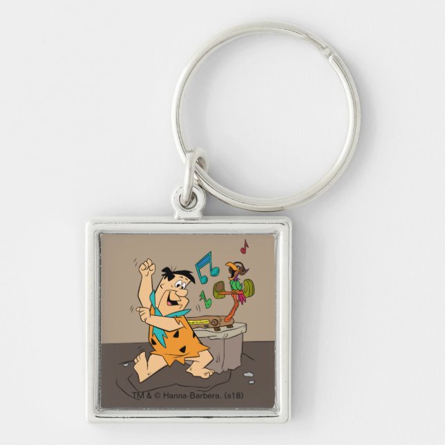 Flintstones | Fred Flintstone Dancing Fyrkantig Silverfärgad Nyckelring (Framsidan)