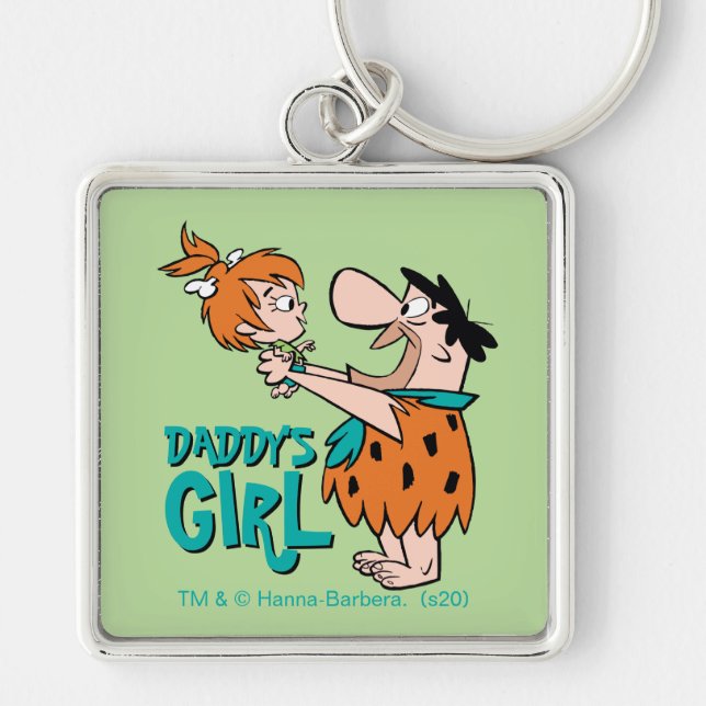 Flintstones | Fred & Småstarna - Pappor Girl Fyrkantig Silverfärgad Nyckelring (Framsidan)