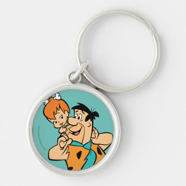 Flintstones | Fred & Småsten Flintstone Rund Silverfärgad Nyckelring (Framsidan)