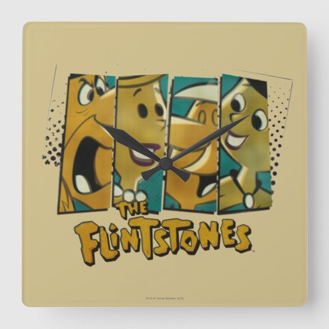 Flintstones | Teckenpaneler för retro-Tecknad Fyrkantig Klocka (Framsida)