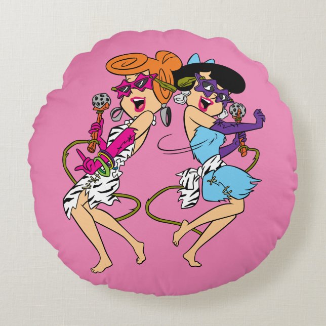 Flintstones | Wilma & Betty-Rockstjärnor Rund Kudde (Framsidan)