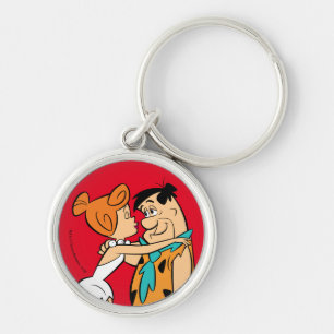 Flintstonesna Wilma som kysser Fred Rund Silverfärgad Nyckelring