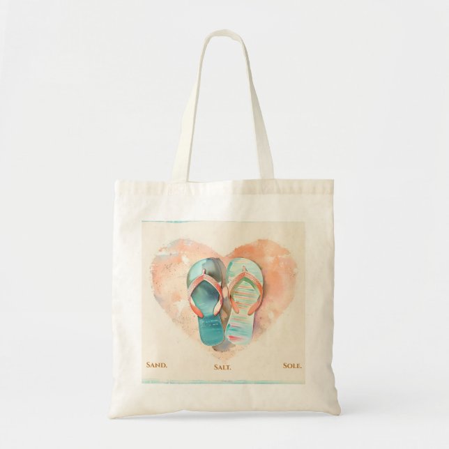 Flip Flop Heart Beach Tote – Coastal Summer Bag Tygkasse (Framsidan)