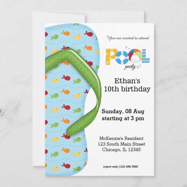 Flip Flop Pool Party Inbjudningar (Framsida)