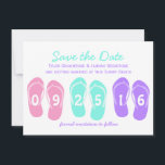Flip Flop Strand Sparade datum Inbjudningar<br><div class="desc">Spara datumet med dessa roliga och tropiskt färgade flip flops. Lägg till ditt datum och information efter behov.</div>