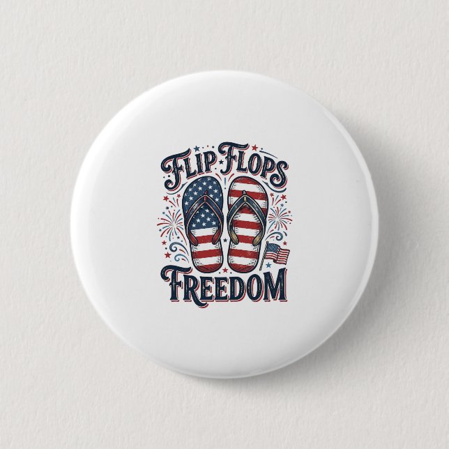 Flip Flops Frihet Patriotisk Sommar T-Shirt Design Knapp (Framsida)