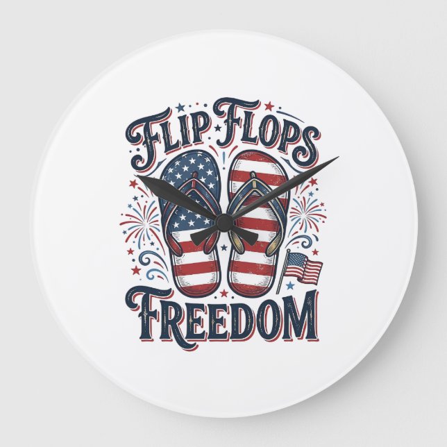 Flip Flops Frihet Patriotisk Sommar T-Shirt Design Stor Klocka (Framsida)