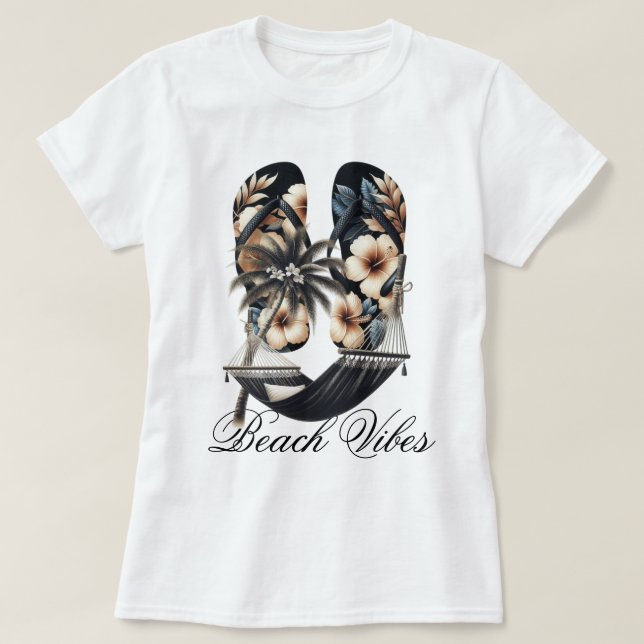Flip Flops och Hängmattor Strandstämning T Shirt (Design framsida)