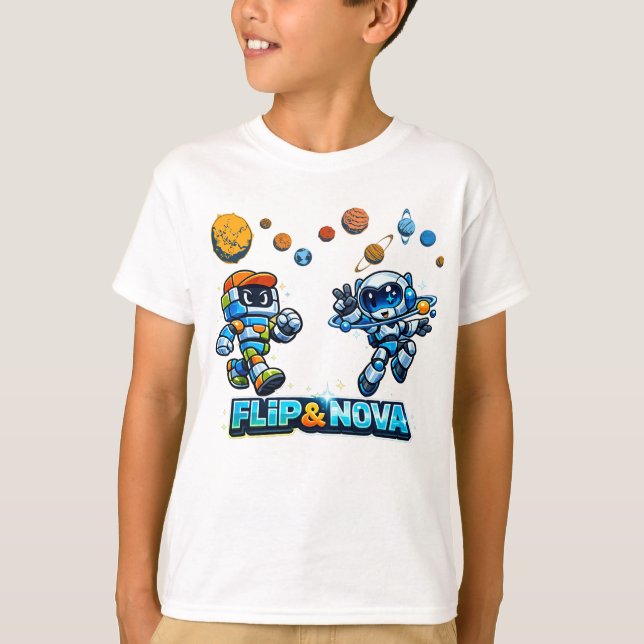 FLIP & NOVA: Galaxy Learning Adventure T Shirt (Framsida)