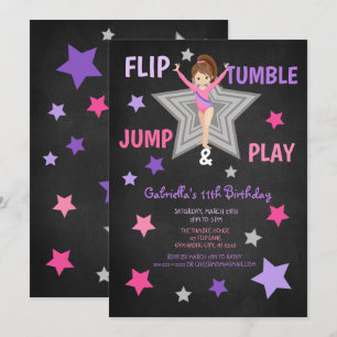 Flip, Tumble, Jump & Play Gymnastics Birthday Inbjudningar