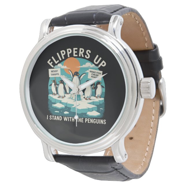 Flipper Upp Jag Står Med Pingviner Roligt Motstå  Armbandsur (Vinklad)