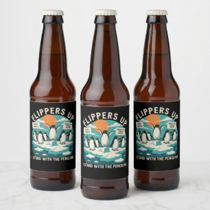 Flipper Upp Jag Står Med Pingviner Roligt Motstå Ölflaska Etikett