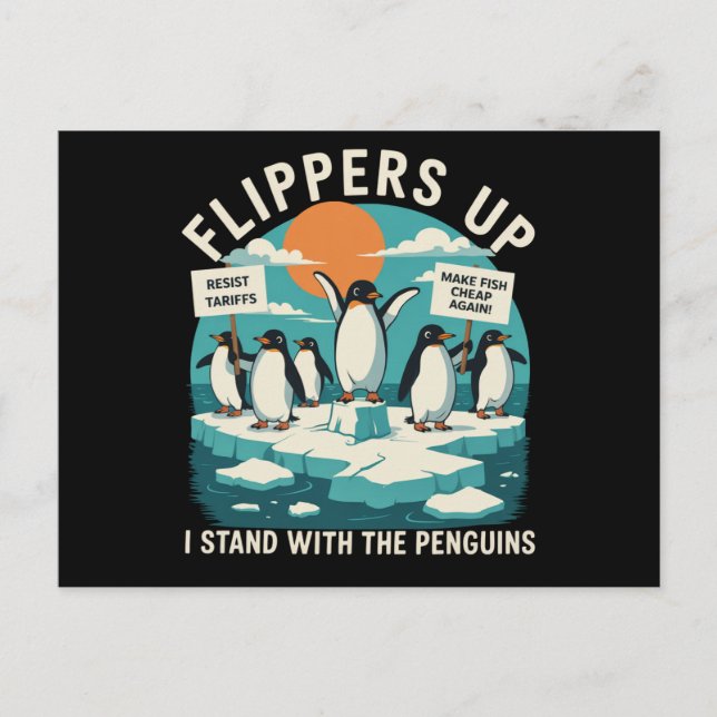 Flipper Upp Jag Står Med Pingviner Roligt Motstå  Vykort (Framsida)