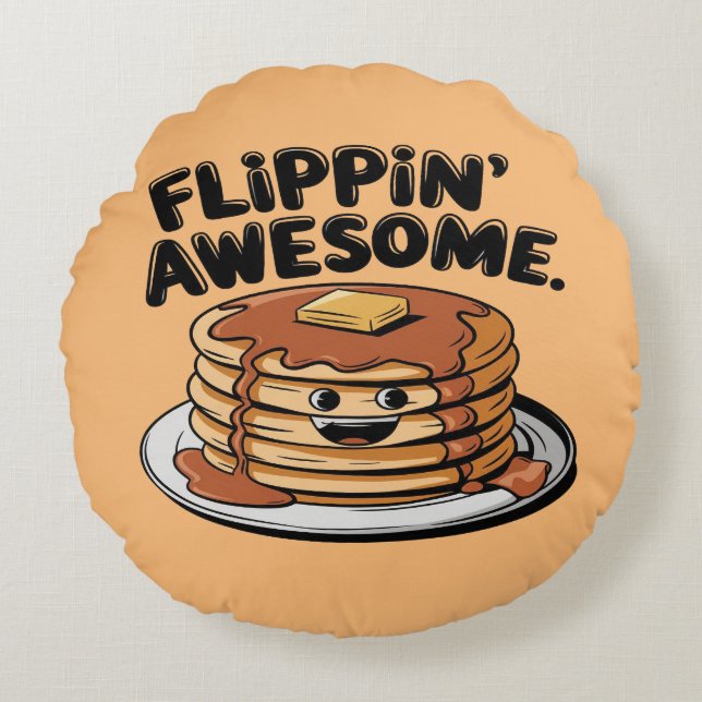 Flippin' Awesome Pancake Stack Funny Breakfast Rund Kudde (Framsidan)