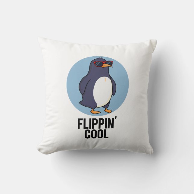 Flippin Coola Funny Penguin Pun Kudde (Framsida)