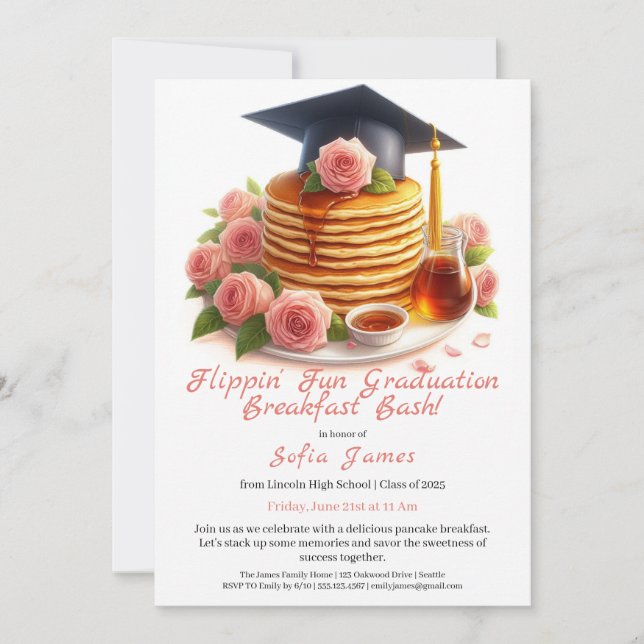 Flippin Fun Graduation Breakfast Bash Invitation Inbjudningar (Framsida)