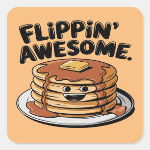 Flippin'Fantastisk Pancake Stack Funny Breakfast Fyrkantigt Klistermärke