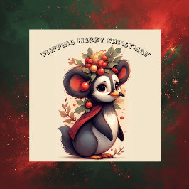 Flipping Flapping Merry Christmas Penguin Quirky  Klistermärken