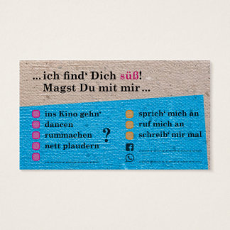 Flirt-Karte "Du bist süß!"; mit Kontaktfeldern Visitkort