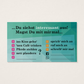 Flirt-Karte "Interessant..."; mit Kontaktfeldern Visitkort