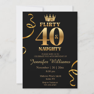 flirtig 40 & naughty,chic guld svart 40-årsfirande inbjudningar