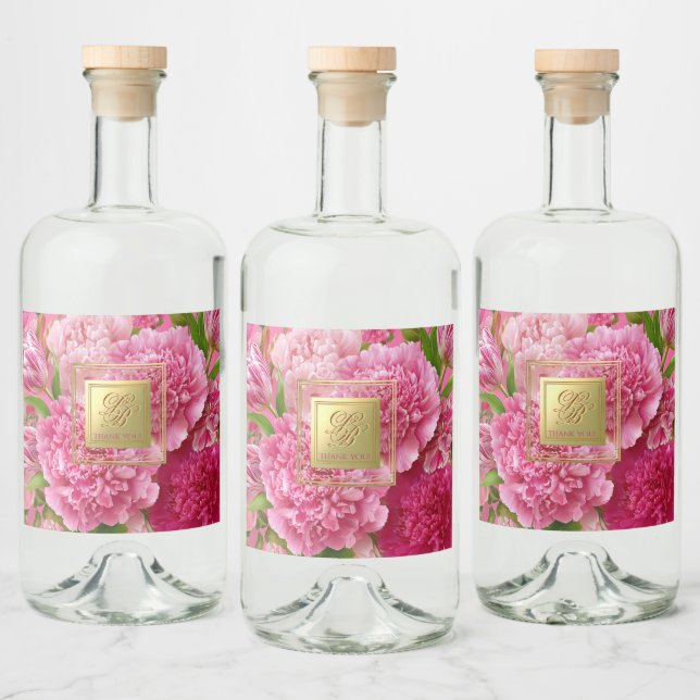 Flirtiga rosa och gröna monogramminiatyrflasketike spritflaskor etikett (Flaskor)