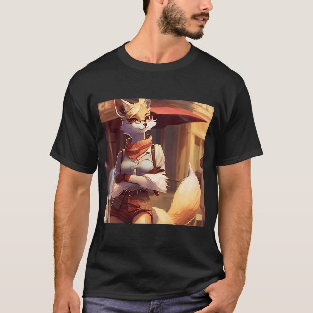 Flirty Anthro Hårig Fox Girl CasualClothing Dapple T Shirt (Framsida)
