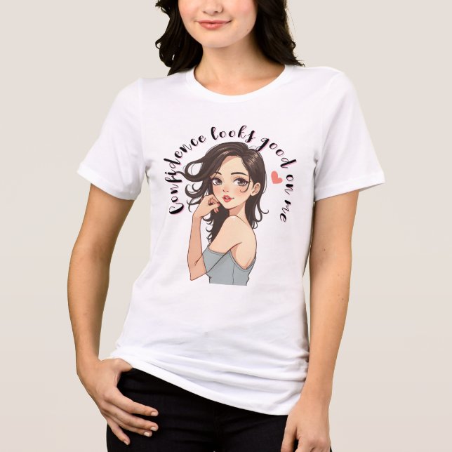 Flirty Brunette Beauty Illustration T Shirt (Framsida)
