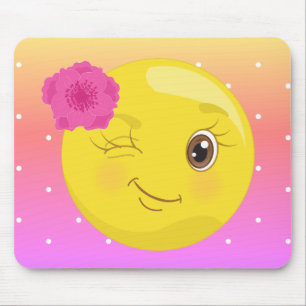 Flirty flickablinkning Emoji Polkadot Mousepad Musmatta
