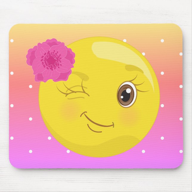 Flirty flickablinkning Emoji Polkadot Mousepad Musmatta (Framsidan)