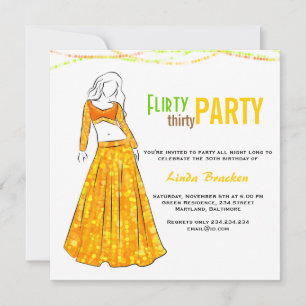 Flirty party trettio för Glam flickagultkjol Inbjudningar