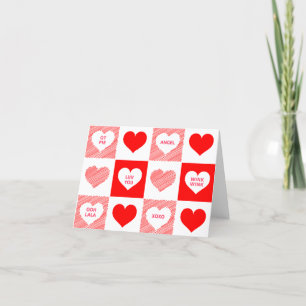 Flirty Red and White Candy Hearts Mönster Helgkort