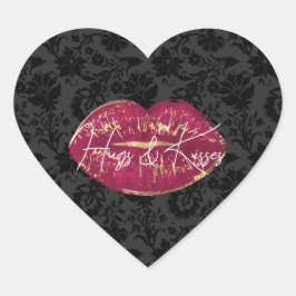 Flirty Red Läppar Kiss Black Blommigt Hjärtformat Klistermärke