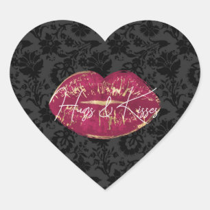 Flirty Red Läppar Kiss Black Blommigt Hjärtformat Klistermärke
