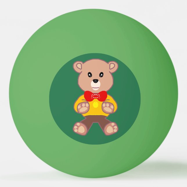 Flitig Teddybjörn på Grön  Pingisboll (Framsidan)