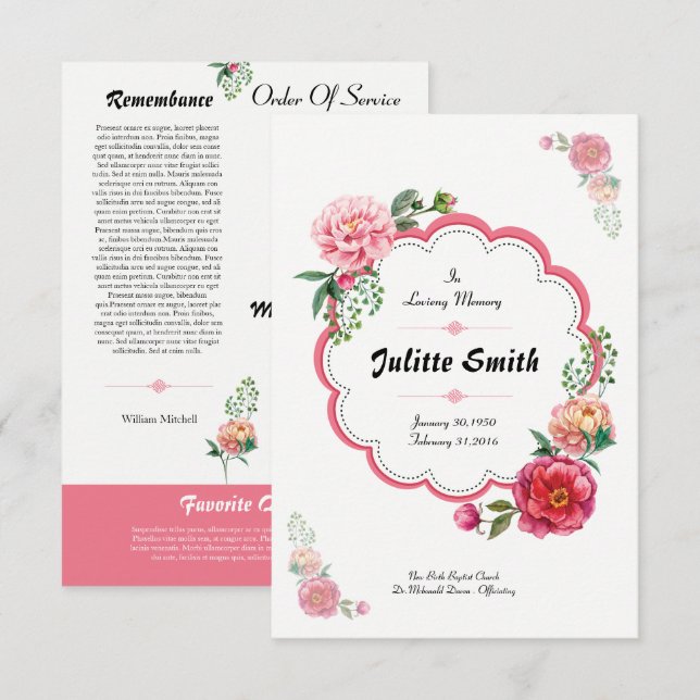 Floal Funeral Program Flyer (Fram/baksida)
