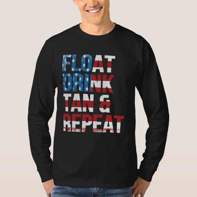Float Drink Tan Repeat Summer Beach Vacation Vinta T Shirt (Framsida)