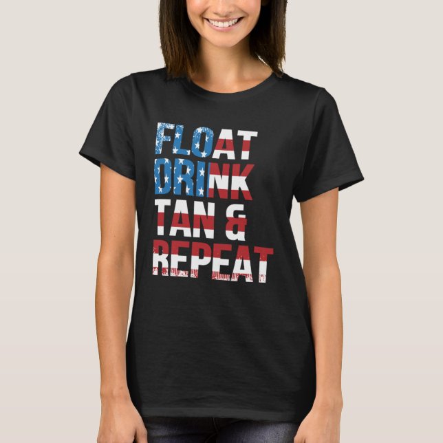 Float Drink Tan Repeat Summer Beach Vacation Vinta T Shirt (Framsida)