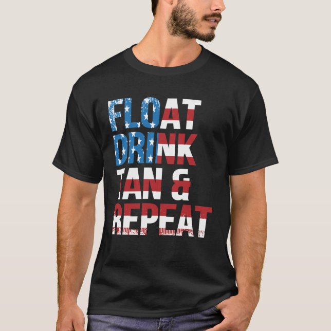 Float Drink Tan Repeat Summer Beach Vacation Vinta T Shirt (Framsida)