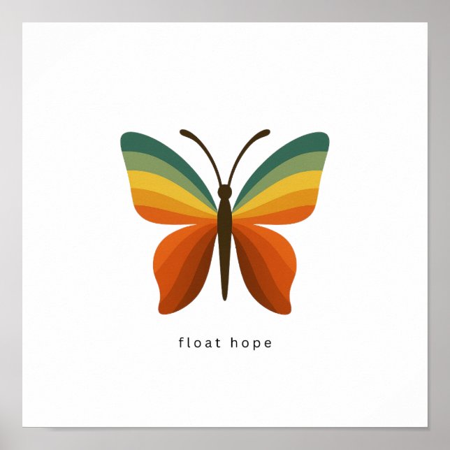 Float Hope Retro Rainbow Butterfly 12x12 Poster (Framsidan)