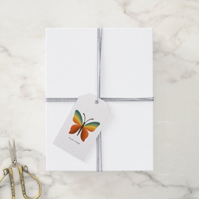 Float Hope Retro Rainbow Butterfly Presentmärken Presentetikett (Med Snöre)