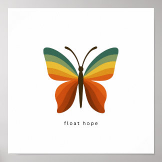 Float Hope Retro Rainbow Fjäril 12x12 Affisch