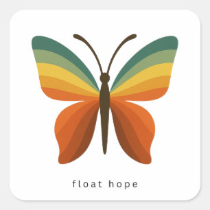 Float Hope Retro Rainbow Fjäril Fyrkantig Klisterm Fyrkantigt Klistermärke