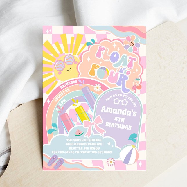 Float Into Four Sun Rainbow Disco 4th Birthday Inbjudningar (Skapare uppladdad)