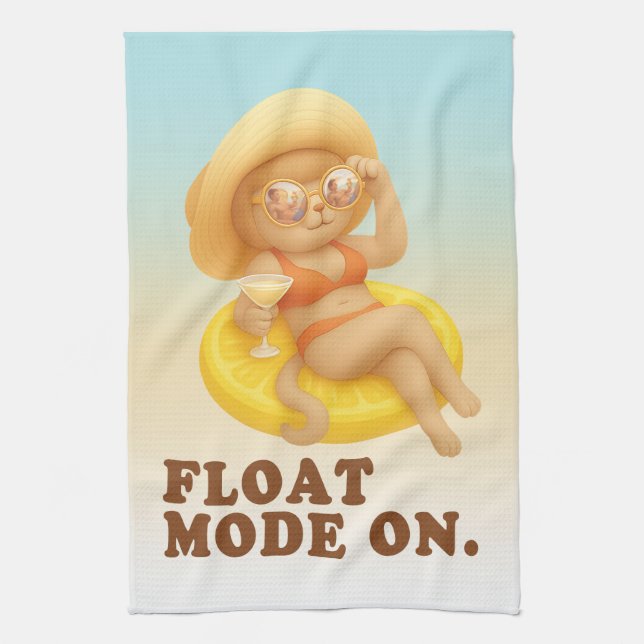 Float Mode On: Summer Cat Lemon Pool Party Art Kökshandduk (Vertikal)