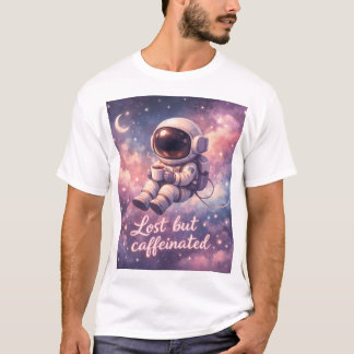 Floating Astronaut Coffee Lover Funny Space T Shirt