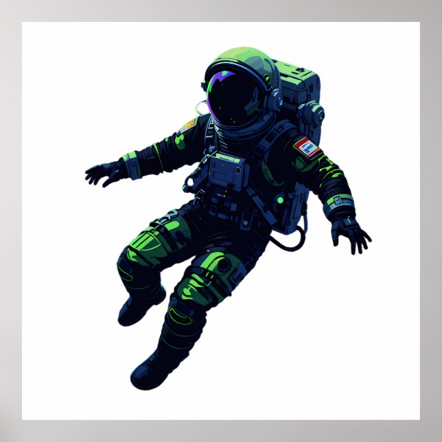 Floating Astronaut in Space Suit Illustration Poster (Framsidan)